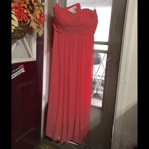 Beautiful Long Coral Color Strapless Dress Gown 20